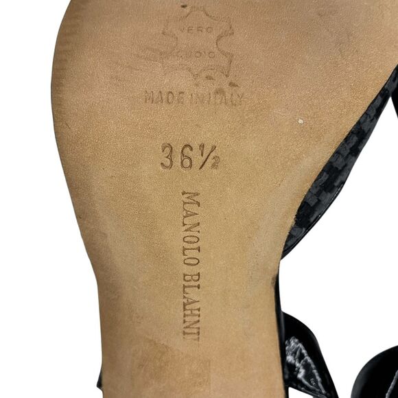 Manolo Blahnik Carolyne Slingback Woven Gray Black Pumps Size 36.5 Heels - Picture 11 of 12